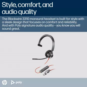 HP Poly Blackwire 3310 μονοφωνικό πιστοποιημένο για Microsoft Teams USB-C headset + προσαρμογέας USB-C/A