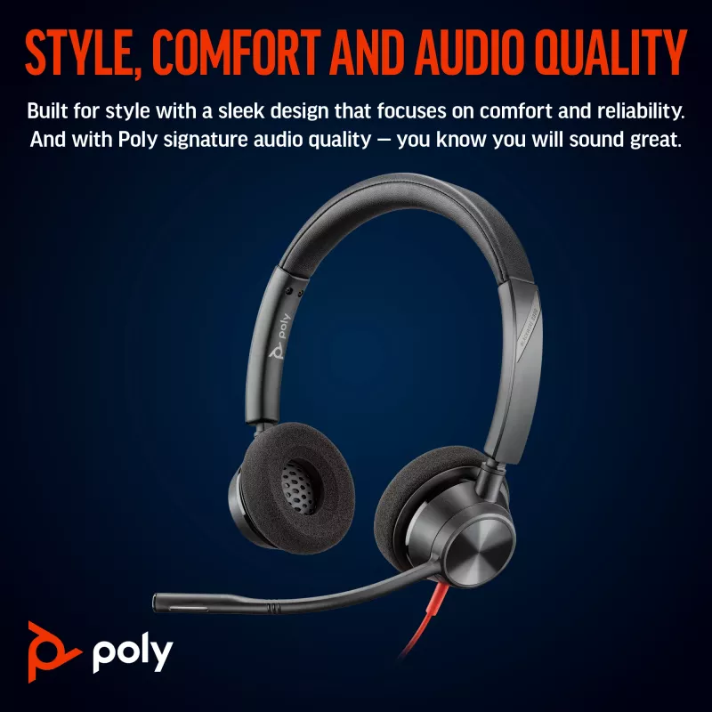 HP Poly Blackwire 3320 στερεοφωνικό USB-C headset +προσαρμογέας USB-C/A