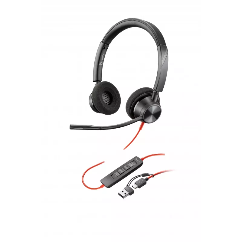 HP Poly Blackwire 3320 στερεοφωνικό USB-C headset +προσαρμογέας USB-C/A