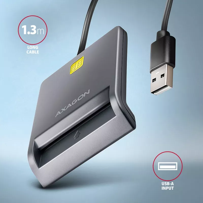 Αναγνώστης καρτών Smart/ID Axagon CRE-SM3T USB-A, επίπεδος, USB 2.0, 1,3 m, μαύρος, 56 g