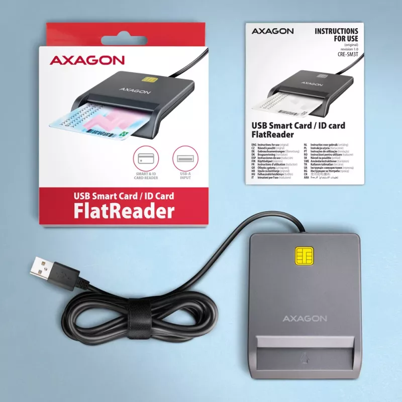 Αναγνώστης καρτών Smart/ID Axagon CRE-SM3T USB-A, επίπεδος, USB 2.0, 1,3 m, μαύρος, 56 g