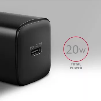 Επιτοίχιος φορτιστής Axagon ACU-PD20 1x QC3.0/AFC/FCP/PD Type-C 20W μαύρο