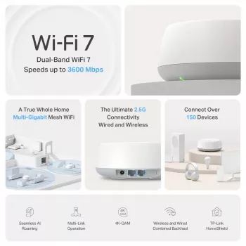 Σύστημα Mesh TP-Link BE3600 Dualband Wi‑Fi 7 (802.11be), 2882 Mbit/s, 2× LAN, 2,4/5 GHz, συσκευασία 2 τεμ.