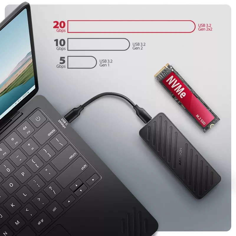 Axagon EEM2-20G USB-C 20Gbps - Θωρακισμένο κουτί M.2 NVMe SSD
