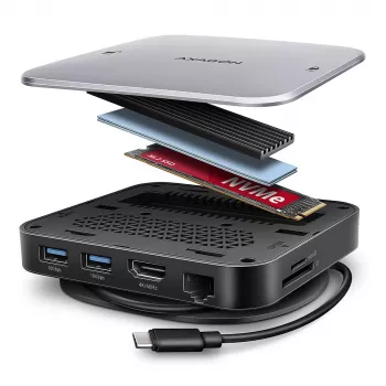 Axagon HMC-UFO USB-C Hub M.2 SATA/NVMe 1 Gbit/s Ethernet 384 kHz Ήχος Ενσύρματο USB 3.2 Gen 2 (3.1 Gen 2) Type-C Μαύρο