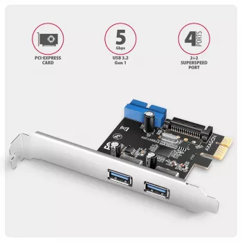 Axagon PCEU-232RS PCIe Controller 2x εξωτ. + 2x εσωτ. USB 5Gbps