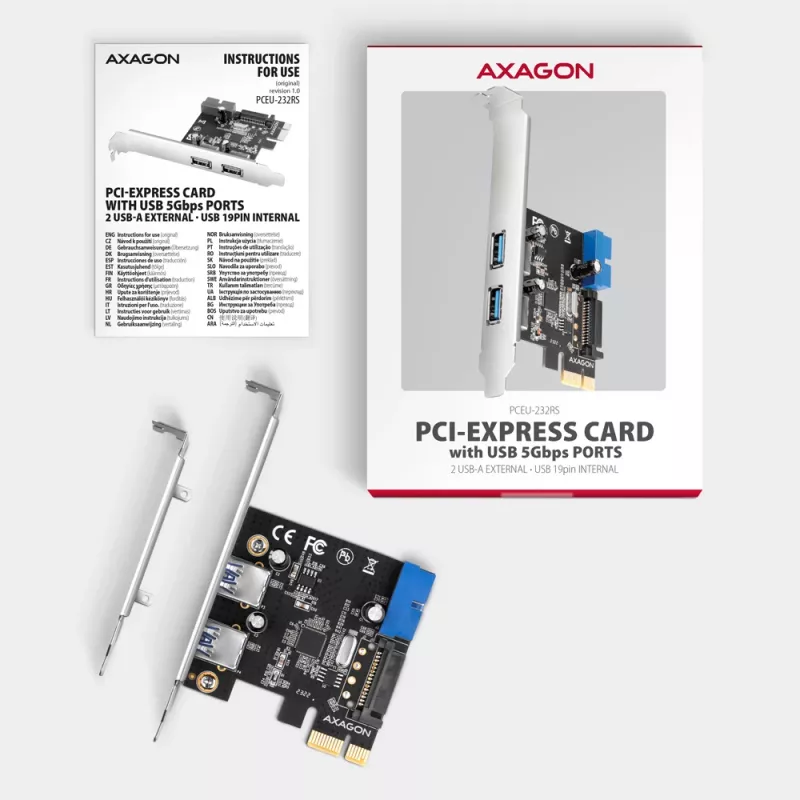 Axagon PCEU-232RS PCIe Controller 2x εξωτ. + 2x εσωτ. USB 5Gbps