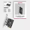 Axagon PCEU-430RS κάρτα ελεγκτή PCIe 2.0 x1, 4x εξωτερικά USB-A 5 Gbps (USB 3.2 Gen 1), Renesas PD720201, UASP, τροφοδοσία SATA 15 ακίδων