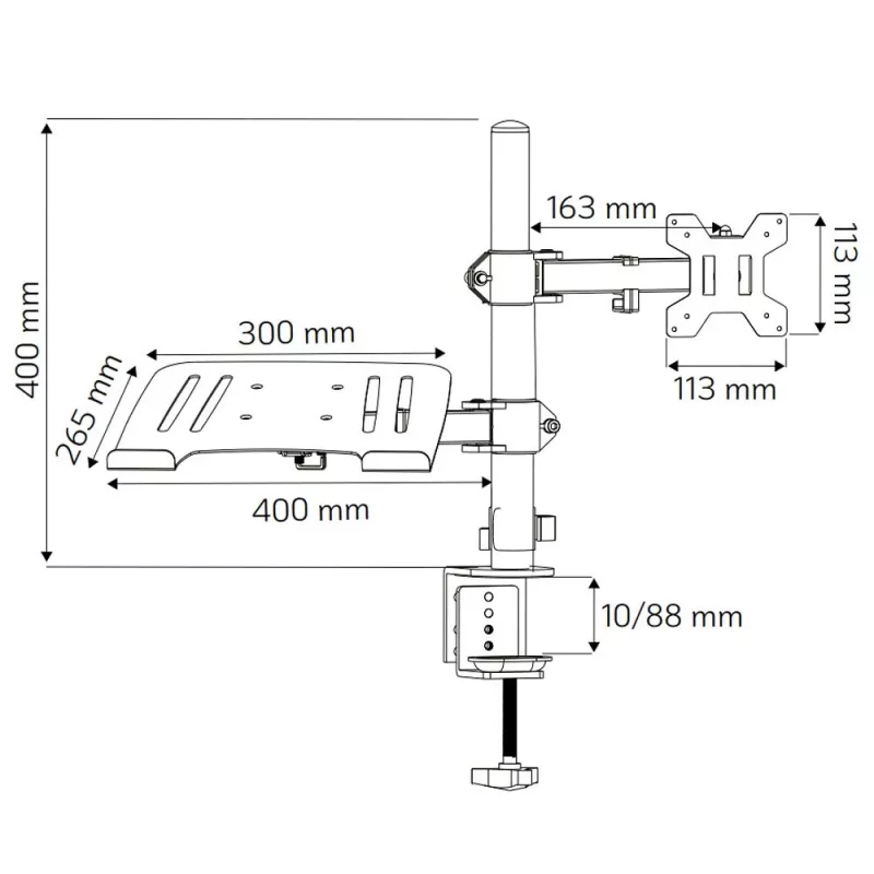 Techly ICA-LCD 174NB επιτραπέζια βάση οθόνης με ράφι για φορητό υπολογιστή, 13–32 ίντσες (33–81,3 cm), 8 kg, φορητός 12–17 ίντσες, VESA 75x75 / 100x100, μαύρη