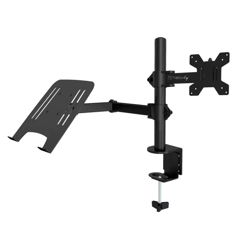 Techly ICA-LCD 174NB επιτραπέζια βάση οθόνης με ράφι για φορητό υπολογιστή, 13–32 ίντσες (33–81,3 cm), 8 kg, φορητός 12–17 ίντσες, VESA 75x75 / 100x100, μαύρη
