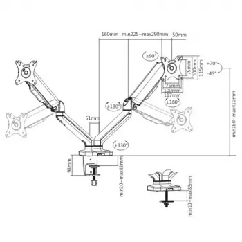 Techly ICA-LCD 462B επιτραπέζιος βραχίονας οθόνης, ελατήριο αερίου, 17-32 ιντσών (43,2-81,3 cm), 9 kg, VESA 75x75/100x100, μαύρος