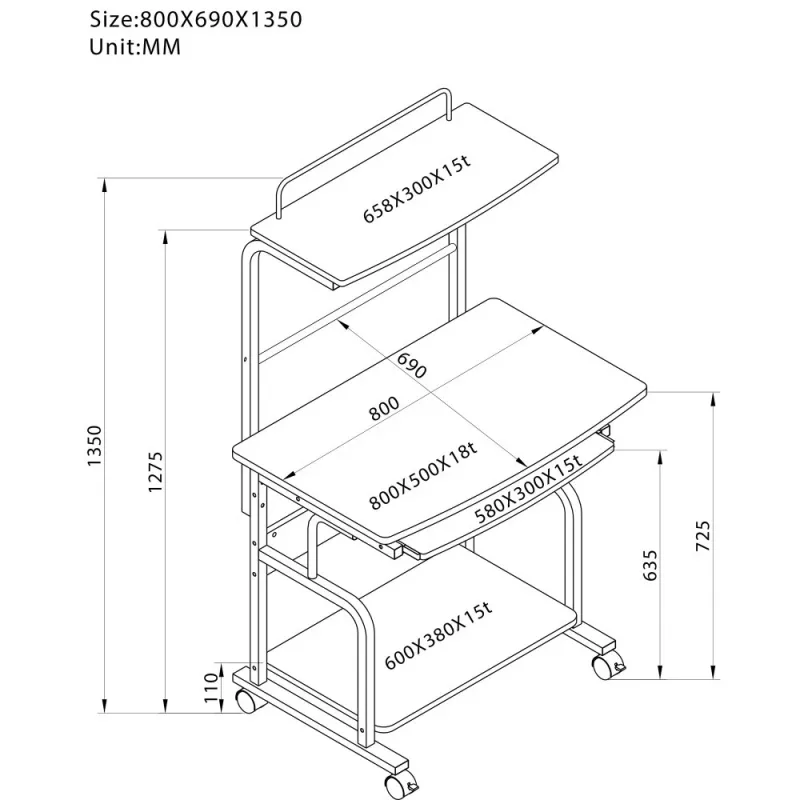 Techly Compact Multi-Function Γραφείο υπολογιστή, Γυαλιστερό Μαύρο ICA-TB 7800BK