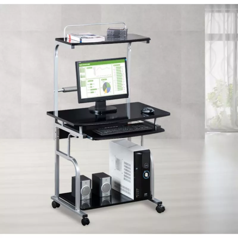 Techly Compact Multi-Function Γραφείο υπολογιστή, Γυαλιστερό Μαύρο ICA-TB 7800BK
