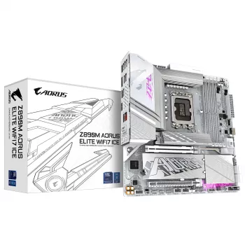 GIGABYTE Z890M AORUS ELITE WIFI7 ICE Μητρική - Υποστηρίζει Intel Core Ultra (Σειρά 2) CPUs, 12+1+2 φάσεις VRM, έως 8800MHz DDR5 (OC), 1xPCIe 5.0 + 2xPCIe 4.0, Wi-Fi 7, 2.5GbE LAN, USB 4