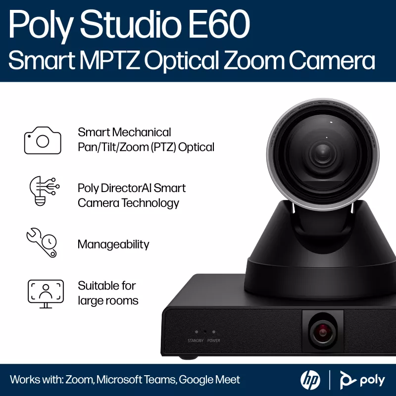 HP Poly Studio E60 Έξυπνη κάμερα 4K MPTZ με 12x οπτικό ζουμ