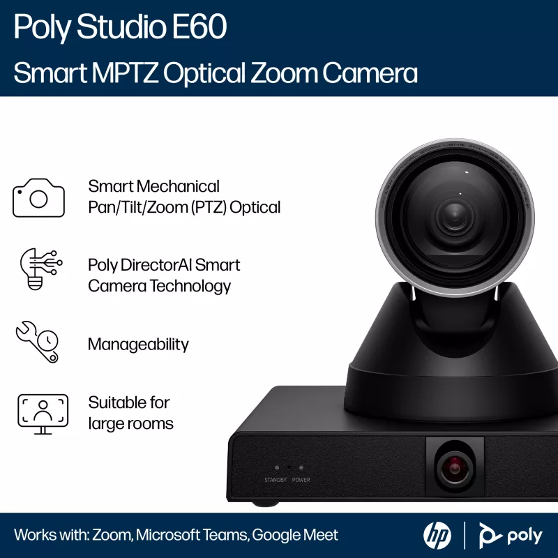 HP Poly Studio E60 Έξυπνη κάμερα 4K MPTZ με 12x οπτικό ζουμ