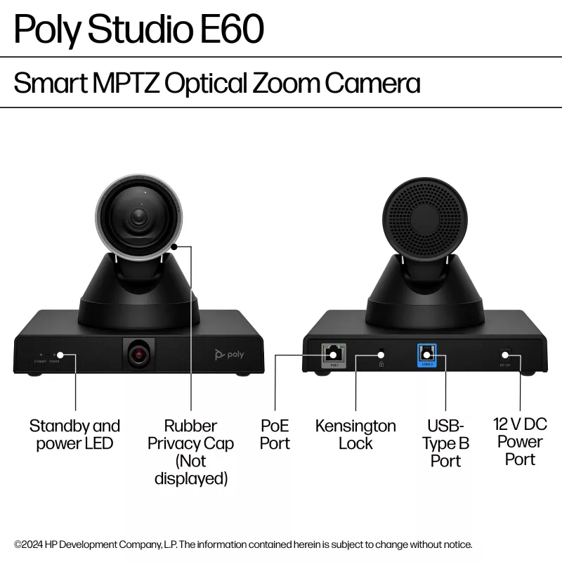 HP Poly Studio E60 Έξυπνη κάμερα 4K MPTZ με 12x οπτικό ζουμ