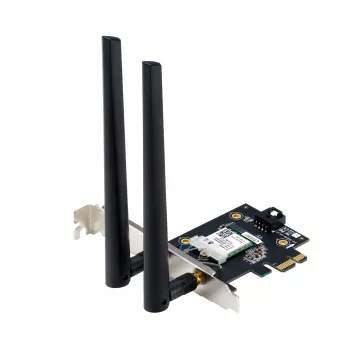 Εσωτερικός Αντάπτορας WLAN Bluetooth ASUS PCE-BE6500 — PCIe, Tri-Band Wi‑Fi 6E/7 (2,4/5/6 GHz), Bluetooth 5.4, 2882 Mbps, εξωτερική κεραία, μαύρο