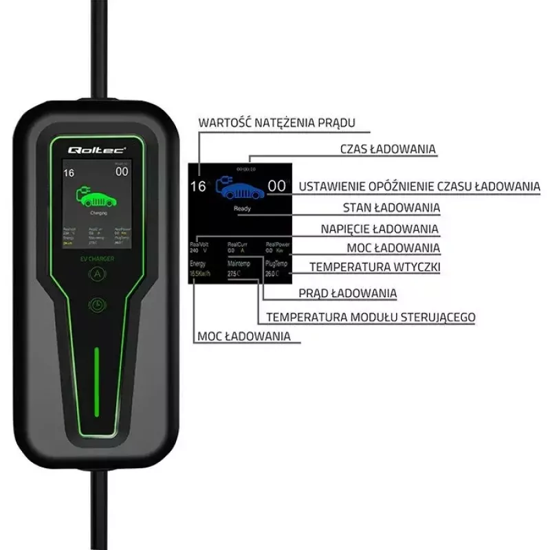 Φορητός φορτιστής EV QOLTEC 52467 Type 2, 11 kW, 3 φάσεων