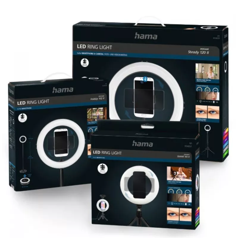 Hama SpotLight Smart 80 II φωτιστικό δακτύλιος LED, σετ για smartphone, με μίνι τρίποδο