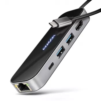 Axagon HMC-6GLN Hub USB 5Gbps, 2x USB-A, USB-C, HDMI 4k/60Hz, RJ-45, PD 100W, Καλώδιο USB-C