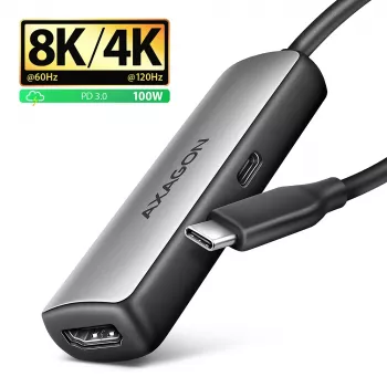 Axagon RVC-HI8KPD, προσαρμογέας USB-C -> HDMI 2.1, 8K/60Hz, 4K/144Hz, HDR10+, PD100W