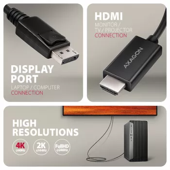 Καλώδιο Axagon RVD-HI20C2 DisplayPort -> HDMI 2.0b 1,8m, 4K/60Hz