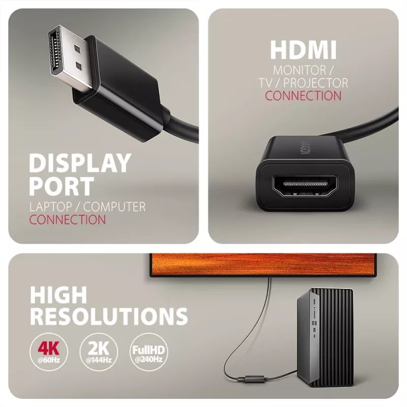 Προσαρμογέας Axagon RVD-HI20N DisplayPort -> HDMI 2.0b, 4K/60Hz