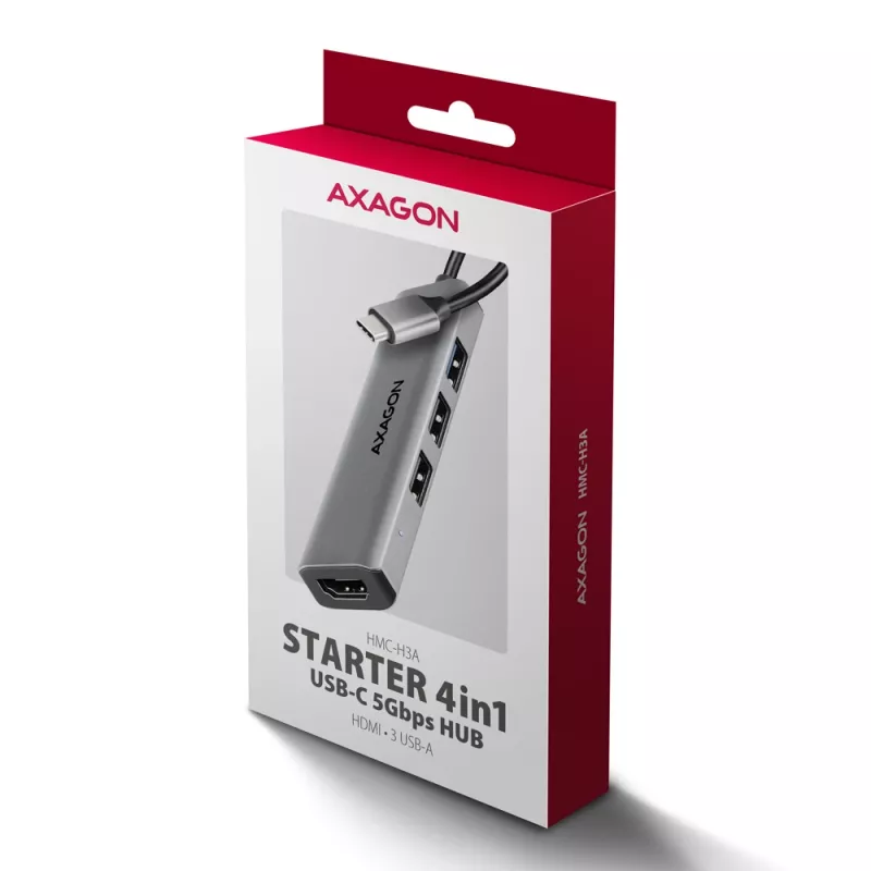 Hub Axagon HMC-H3A USB 5Gbps, 3x USB-A, HDMI 4k/30Hz, καλώδιο USB-C 15cm
