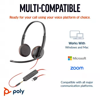 HP Poly Blackwire 3225 Στερεοφωνικό USB-C Headset +βύσμα 3,5 mm +USB-C/A αντάπτορας (Bulk)