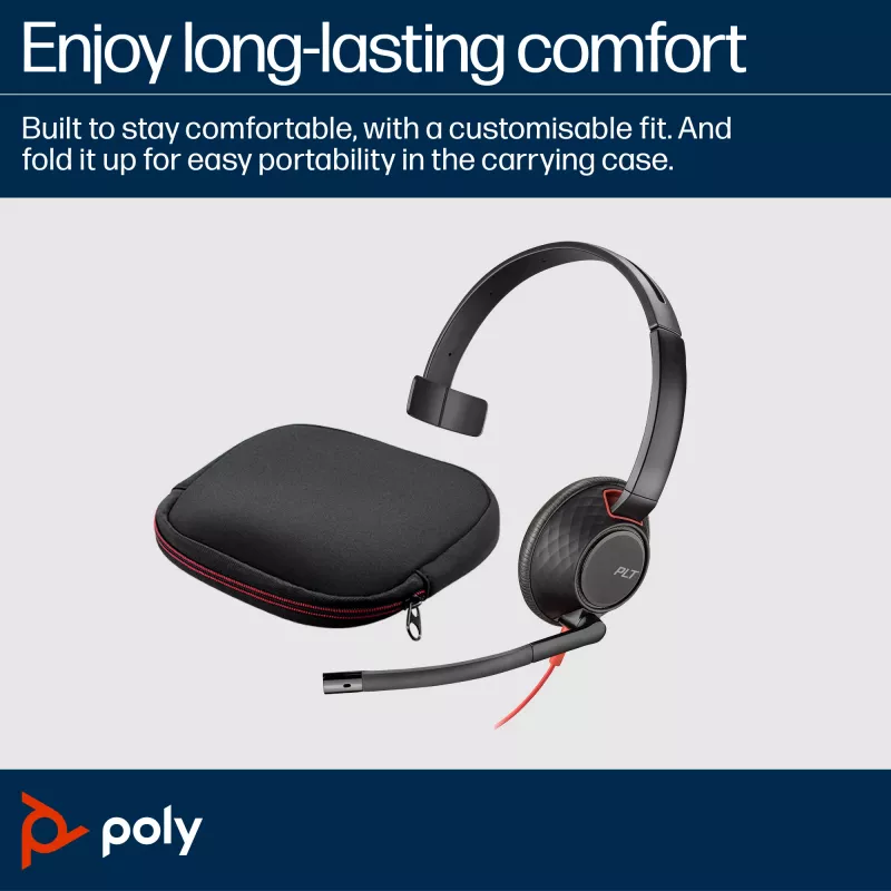HP Poly Blackwire 5210 Μονοφωνικό Headset USB-C + Βύσμα 3.5mm + Προσαρμογέας USB-C/A