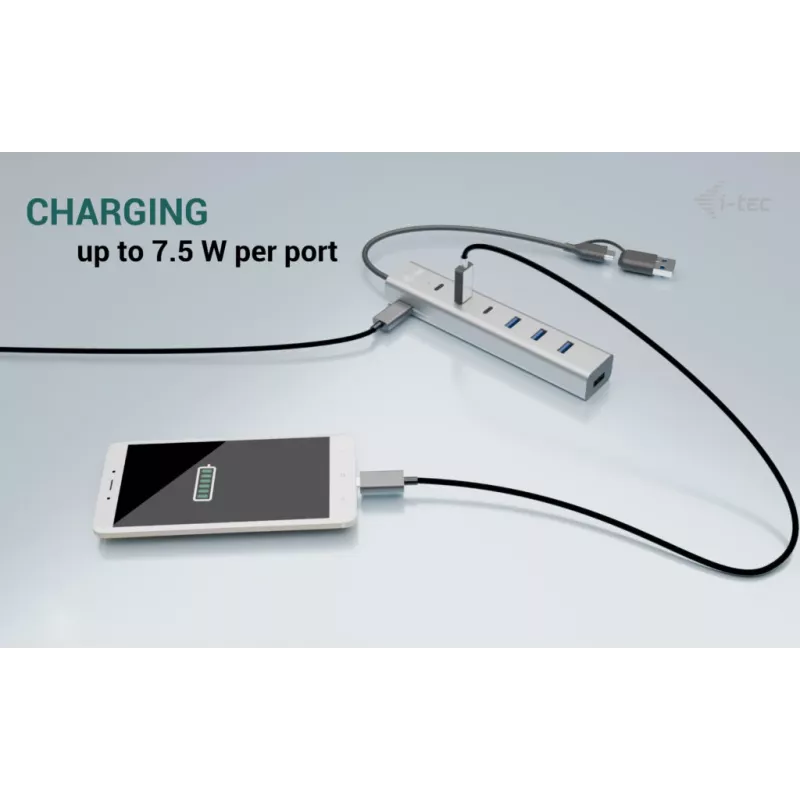 i-tec USB-C/USB-A Μεταλλικό HUB φόρτισης 7 θυρών (3x USB-C, 4x USB-A)
