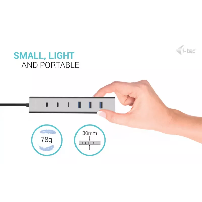 i-tec USB-C/USB-A Μεταλλικό HUB φόρτισης 7 θυρών (3x USB-C, 4x USB-A)