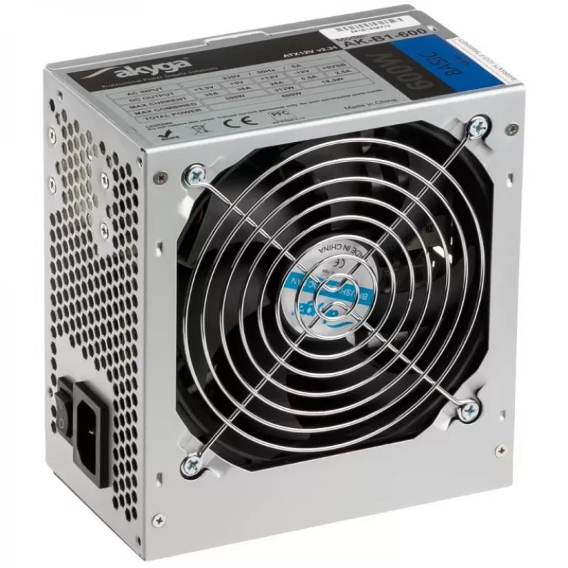 Akyga Basic AK-B1-600 ATX τροφοδοτικό 600 W, ανεμιστήρας 120 mm, παθητικό PFC, γκρι
