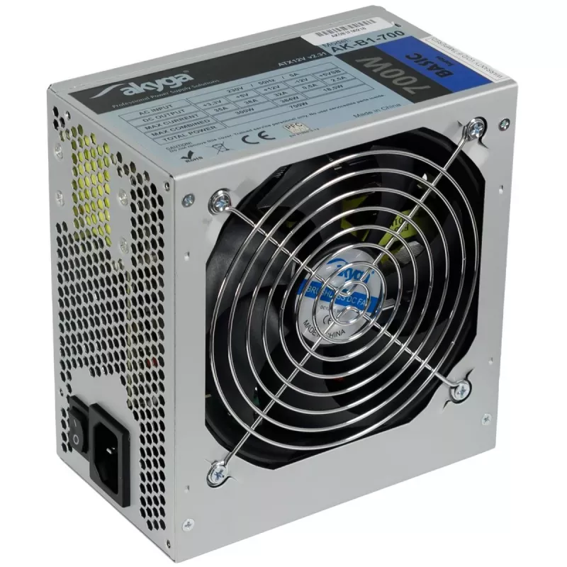Akyga AK-B1-700 Basic 700 W ATX τροφοδοτικό, παθητικό PFC, ανεμιστήρας 120 mm, γκρι
