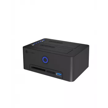 ICY BOX IB-1233CL-CR σταθμός σύνδεσης και κλωνοποίησης 2 θέσεων για SSD/HDD 2,5/3,5 ιντσών, συσκευή ανάγνωσης καρτών CF/SD, USB-A hub, USB 3.2 Gen 1, μαύρος