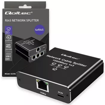 Ethernet splitter QOLTEC 52294 1x3 RJ45 με είσοδο τροφοδοσίας USB-C