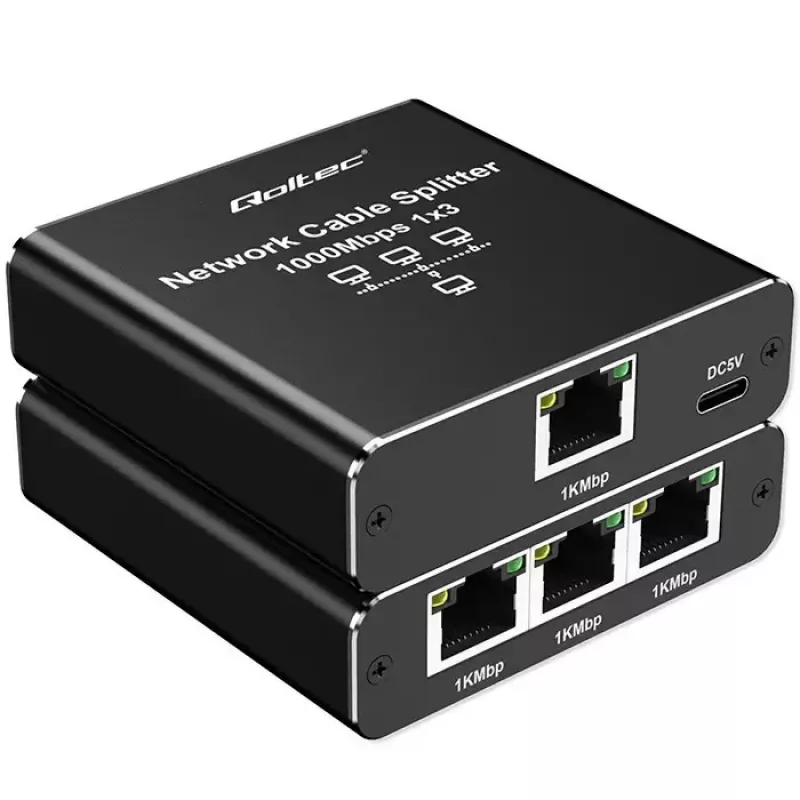 Ethernet splitter QOLTEC 52294 1x3 RJ45 με είσοδο τροφοδοσίας USB-C