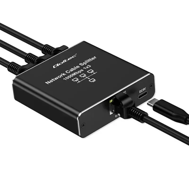 Ethernet splitter QOLTEC 52294 1x3 RJ45 με είσοδο τροφοδοσίας USB-C
