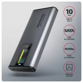 Axagon EEM2-SD2 USB-C 10Gbps - θήκη DISPLAY για M.2 NVMe & SATA SSD