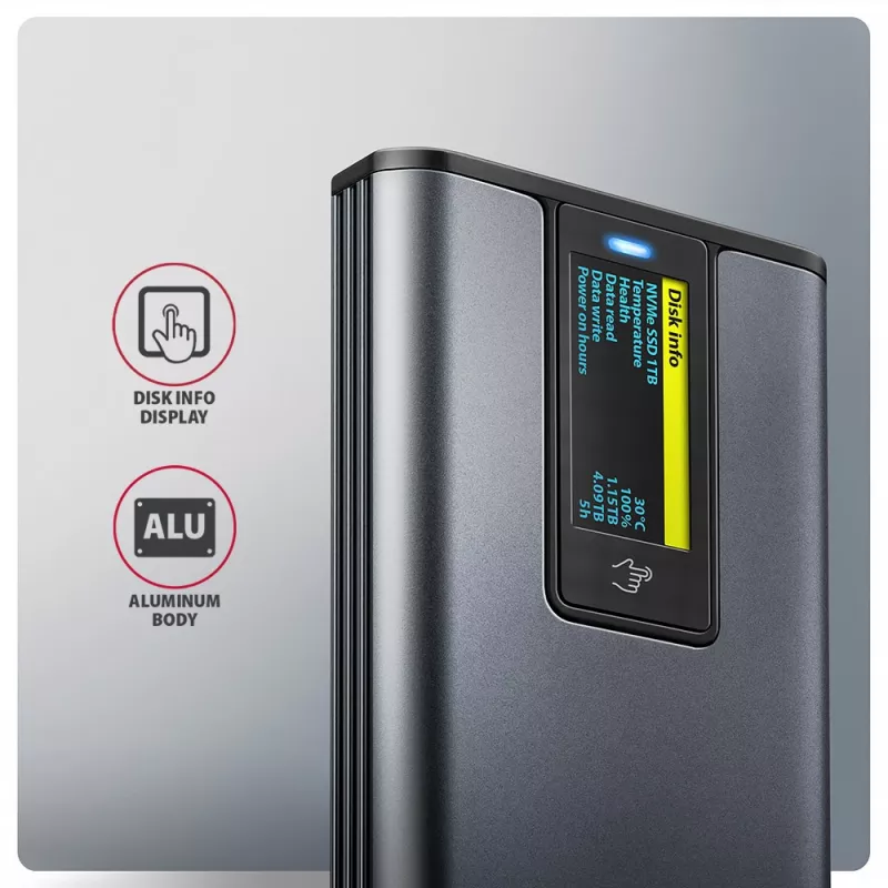 Axagon EEM2-SD2 USB-C 10Gbps - θήκη DISPLAY για M.2 NVMe & SATA SSD