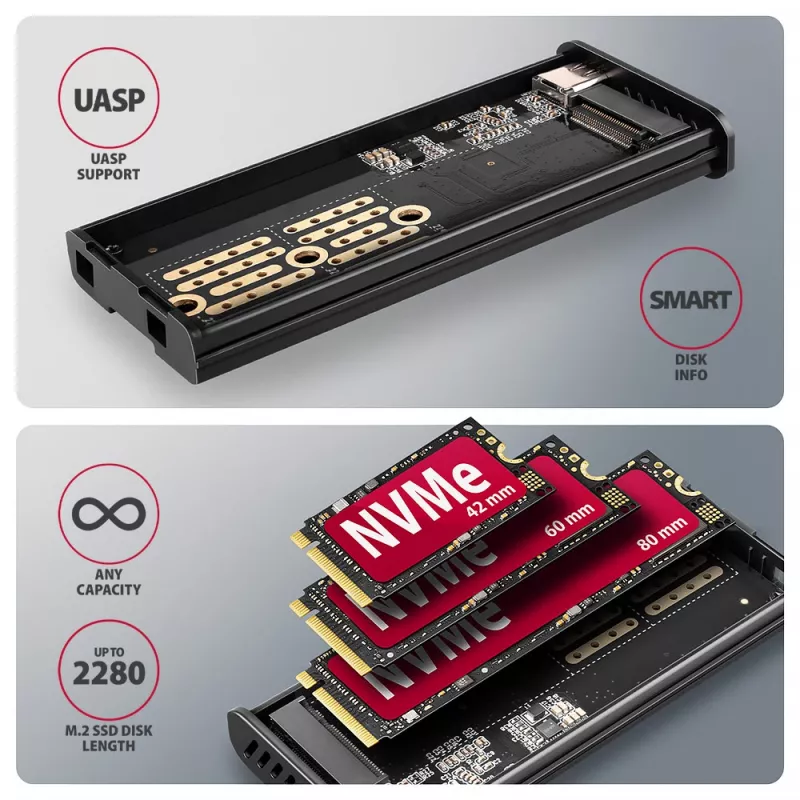 Axagon EEM2-SD2 USB-C 10Gbps - θήκη DISPLAY για M.2 NVMe & SATA SSD