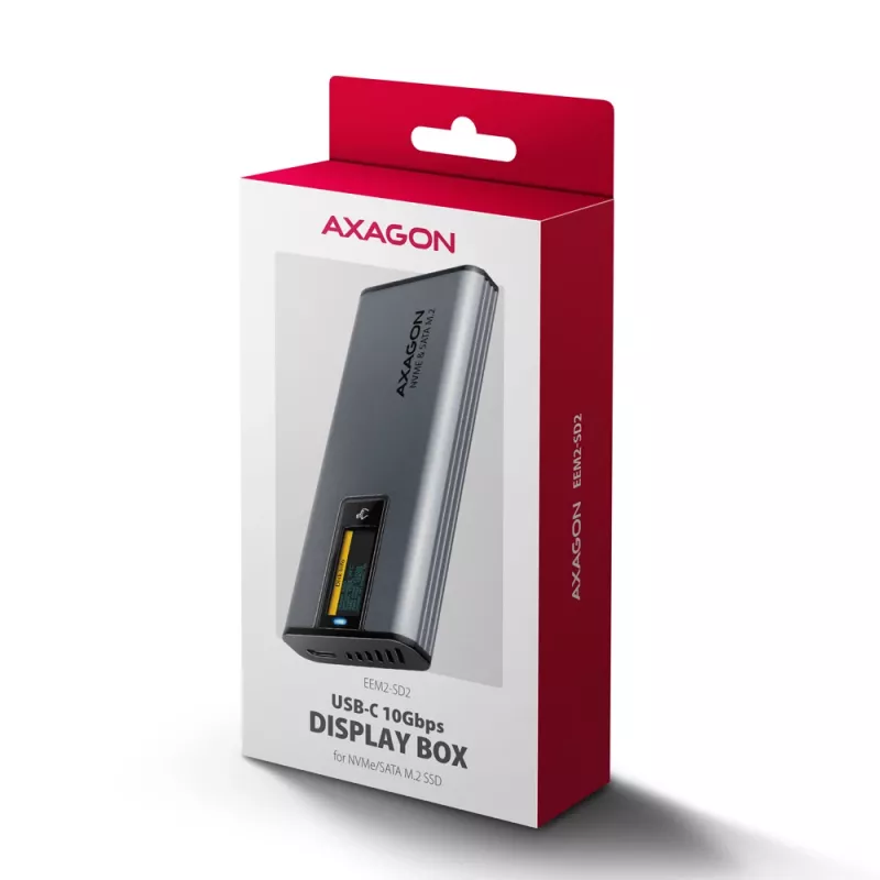 Axagon EEM2-SD2 USB-C 10Gbps - θήκη DISPLAY για M.2 NVMe & SATA SSD