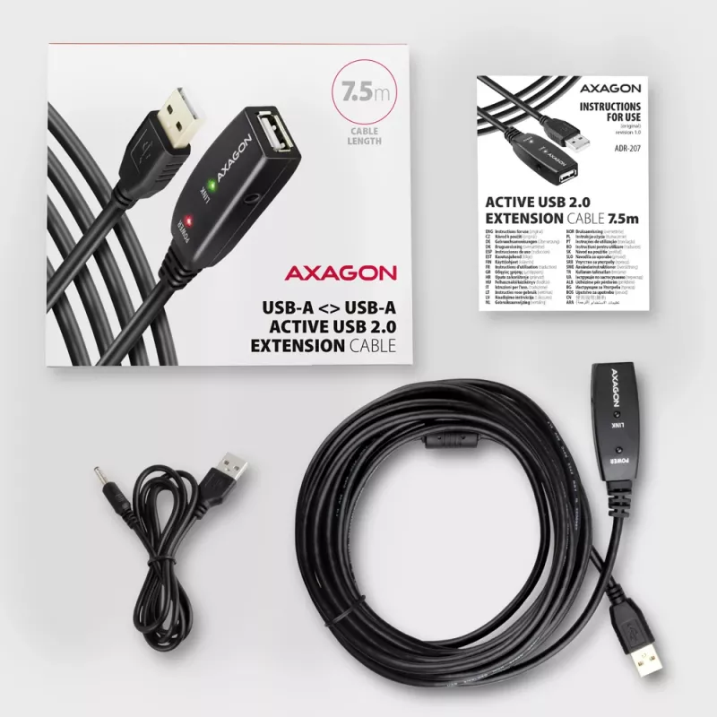 Axagon ADR-207 καλώδιο επέκτασης USB 7,5 m USB 2.0 μαύρο