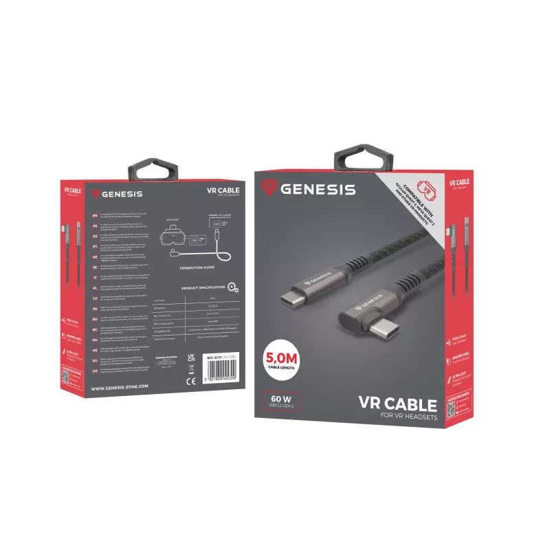 Καλώδιο USB GENESIS NVC-2219 USB 3.2 Gen 2 (3.1 Gen 2) 5 m USB C Μαύρο, Γκρι