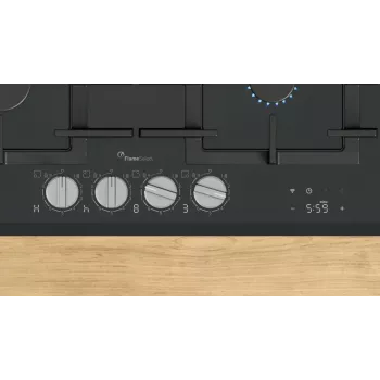 Εντοιχιζόμενη εστία υγραερίου Bosch PRP6A6H40 — 60 cm, μαύρη, 4 εστίες, περιστροφικοί διακόπτες μπροστά
