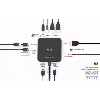 i-tec Σταθμός σύνδεσης USB-C DP Dual HDMI με Power Delivery 100 W + Φορτιστής universal 100 W