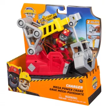 Γερανοφόρο όχημα Spin Master Rubble & Crew Chargers Mega Power γερανός με φιγούρα Charger, 2 αφαιρούμενα εργαλεία, πλαστικό, για παιδιά από 3 ετών