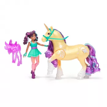 Unicorn Academy, Ava & μαγικό φύλλο φυτού με εφέ φωτός, 2 εξαρτήματα ιππασίας, κούκλες & παιχνίδι μονόκερου για κορίτσια από 4 ετών