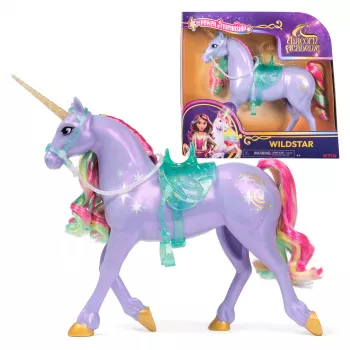 Spin Master Unicorn Academy Wildstar φιγούρα μονόκερου 11 ιντσών με διαφανή σέλα και χαλινάρι, πολύχρωμο, πλαστικό, για παιδιά από 4 ετών